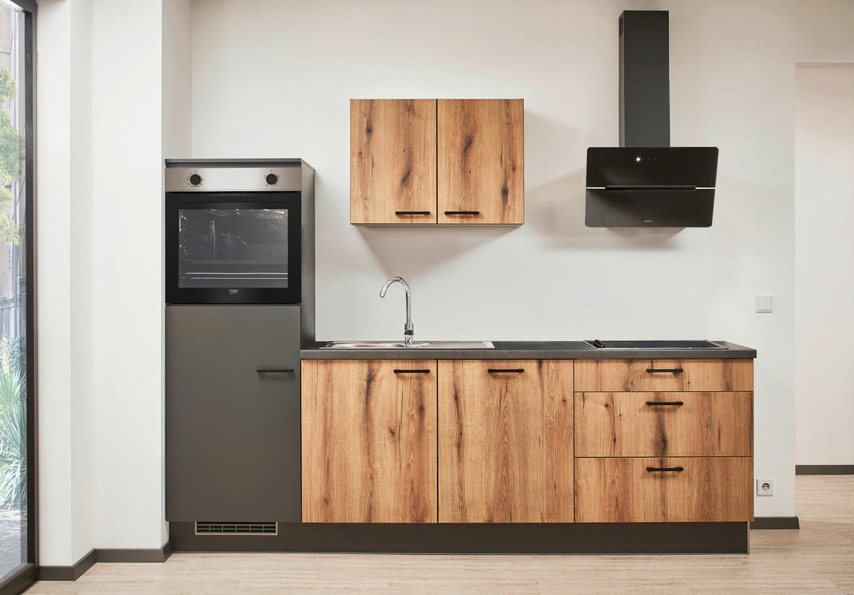 KÜCHENBLOCK 260 cm   in Graphitfarben, Eichefarben  - Eichefarben/Lavagrau, Design, Holzwerkstoff/Metall (260cm) - Pino