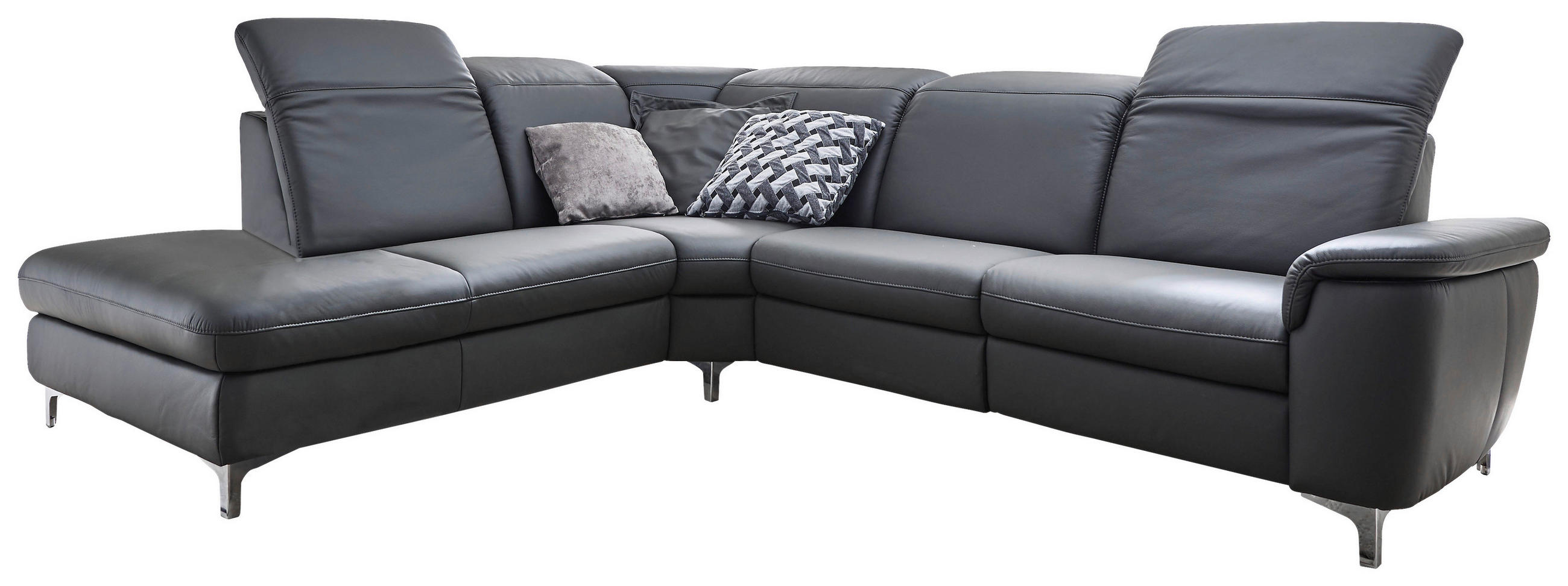 ECKSOFA in Echtleder Anthrazit  - Chromfarben/Anthrazit, KONVENTIONELL, Leder/Metall (242/292cm) - Cantus