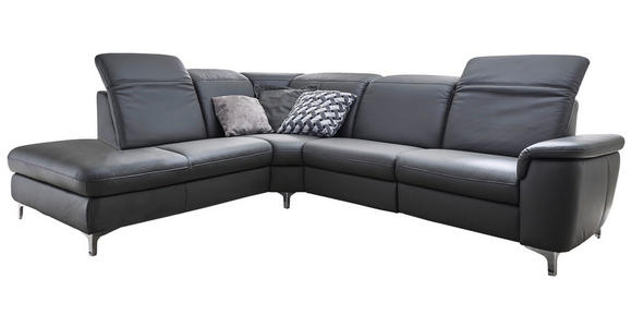 ECKSOFA in Echtleder Anthrazit  - Chromfarben/Anthrazit, KONVENTIONELL, Leder/Metall (242/292cm) - Cantus