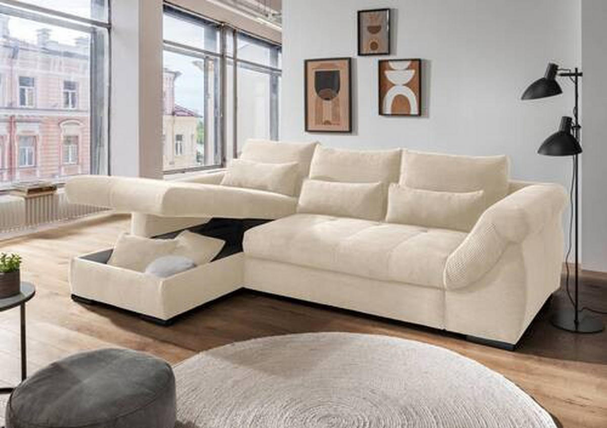ECKSOFA in Cord Beige  - Beige/Schwarz, Modern, Holz/Textil (188/302cm) - MID.YOU