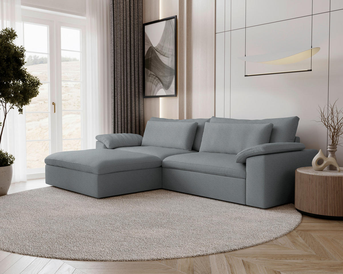 ECKSOFA  Chenille Grau  - Schwarz/Grau, Modern, Kunststoff/Textil (198/306cm) - Carryhome