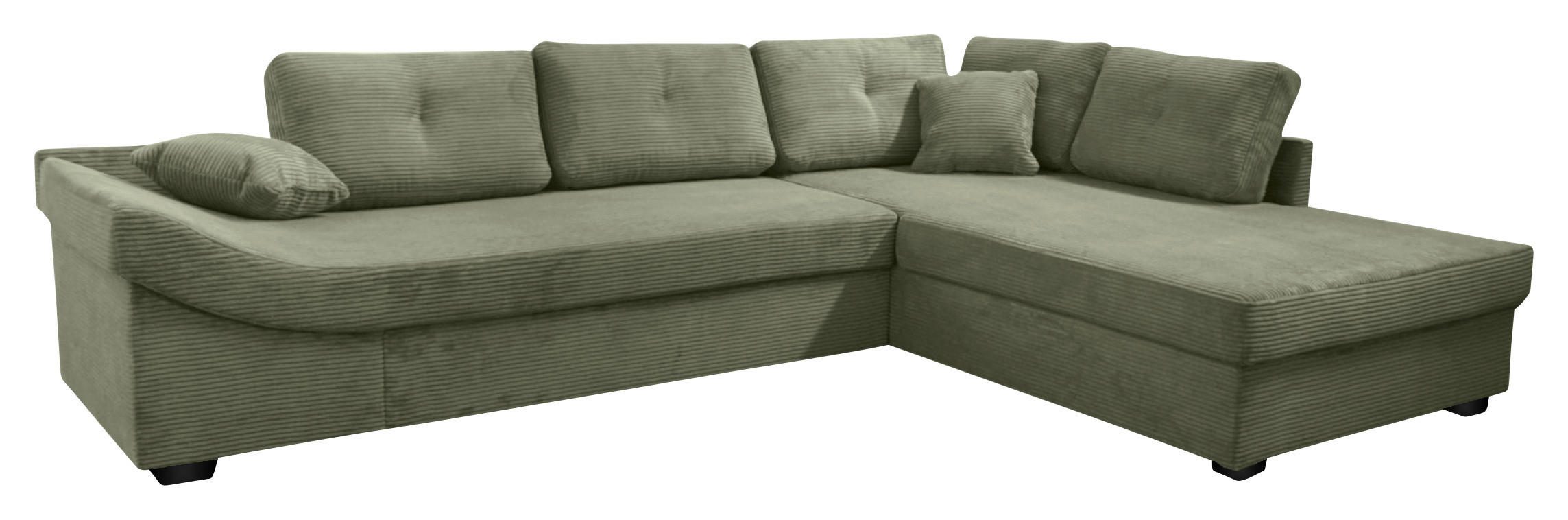 ECKSOFA Olivgrün Cord  - Salbeigrün/Schwarz, KONVENTIONELL, Holz/Textil (298/202cm) - Carryhome