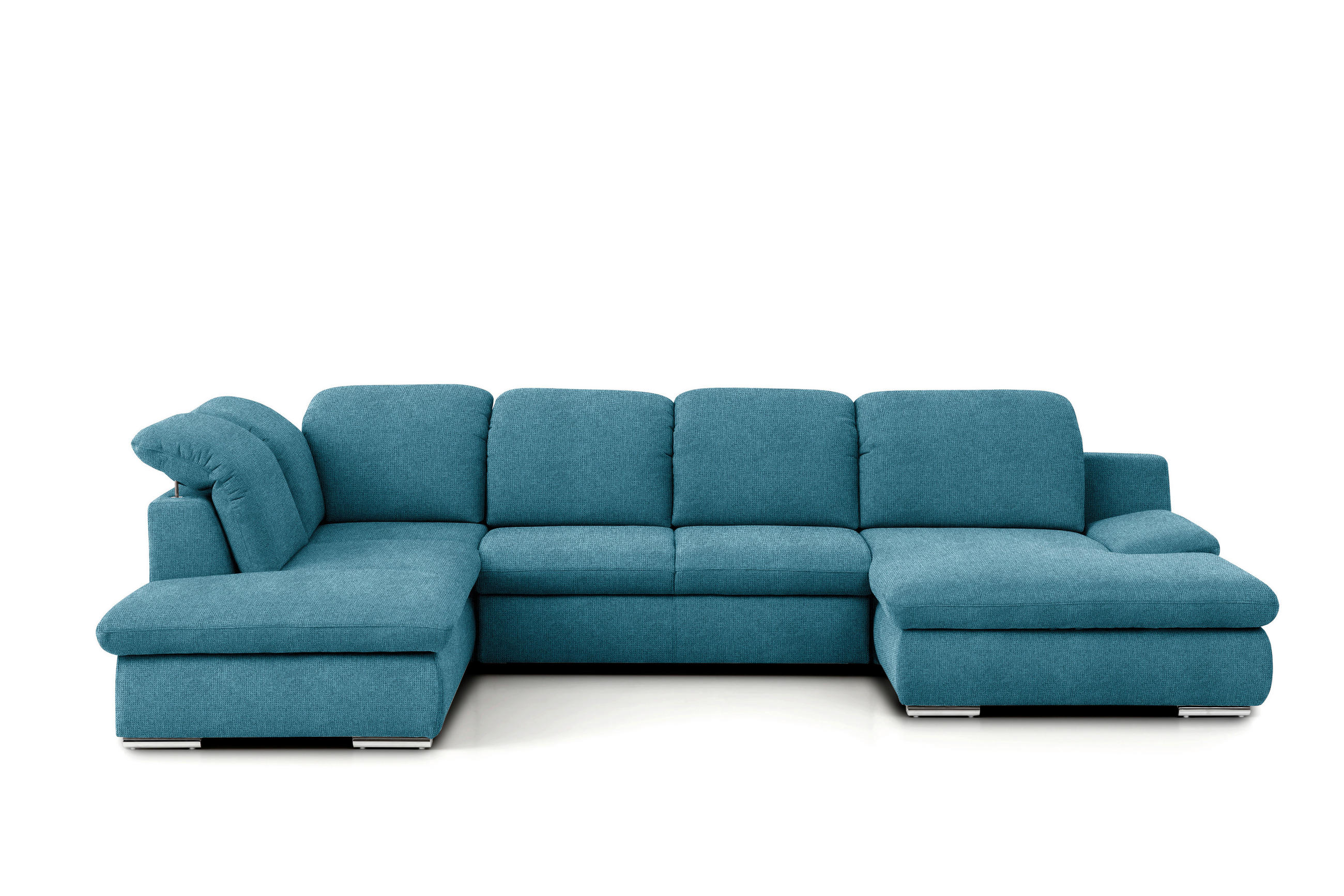 WOHNLANDSCHAFT Blau Chenille  - Chromfarben/Blau, Design, Textil/Metall (212/353/165cm) - Livetastic