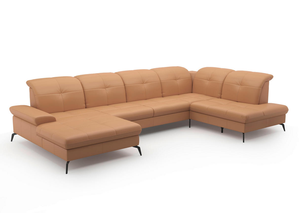 WOHNLANDSCHAFT in Echtleder Cappuccino  - Schwarz/Cappuccino, Konventionell, Leder/Metall (185/357/231cm) - Sit & More