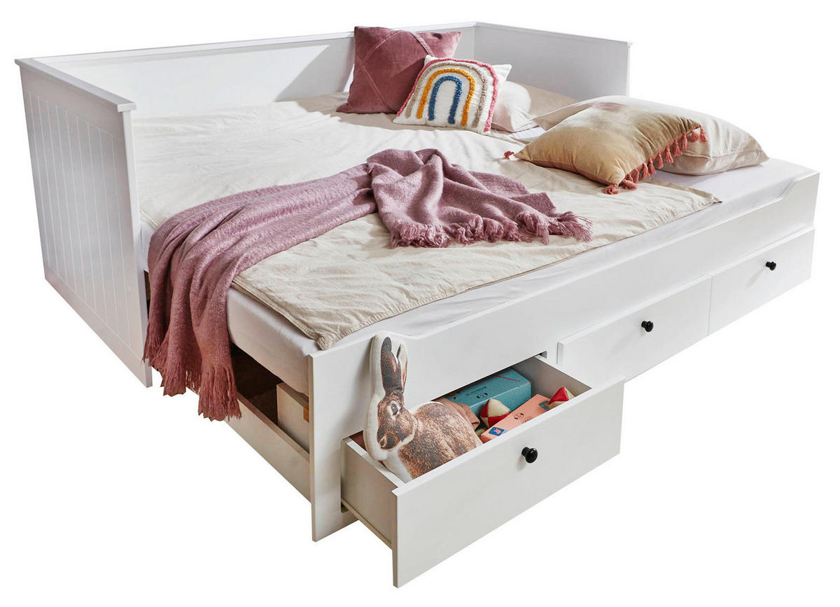 AUSZIEHBETT 90-180/200 cm  in Weiß  - Weiß, KONVENTIONELL, Holz/Holzwerkstoff (90-180/200cm) - Boxxx