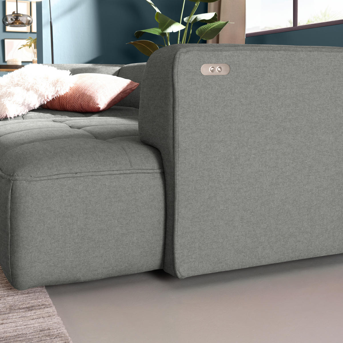 ECKSOFA Webstoff Grau  - Schwarz/Grau, Design, Kunststoff/Textil (188/288cm) - Welnova