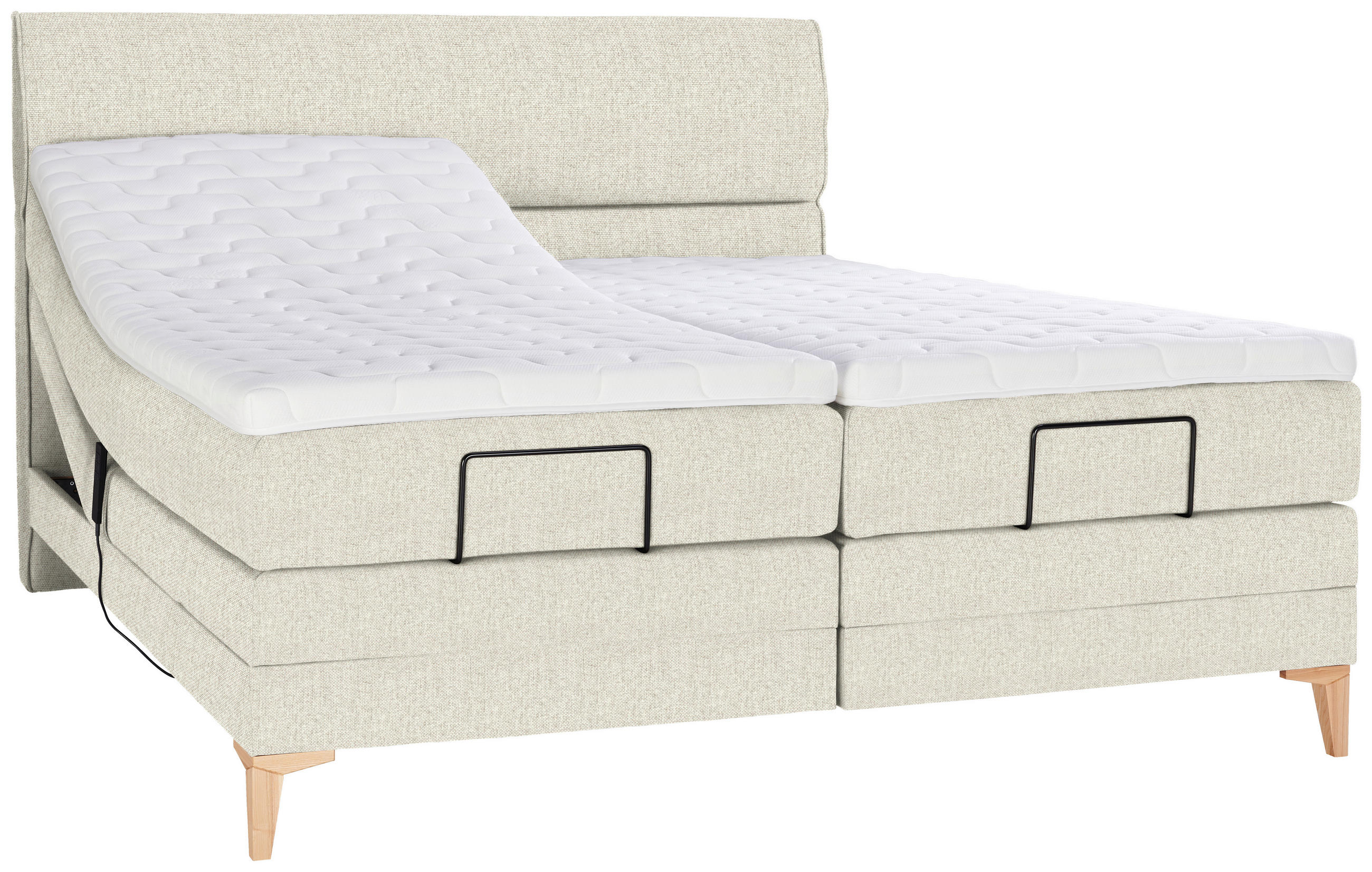 BOXSPRINGBETT 180/200 cm  in Creme  - Eichefarben/Creme, Konventionell, Holz/Textil (180/200cm) - Voleo