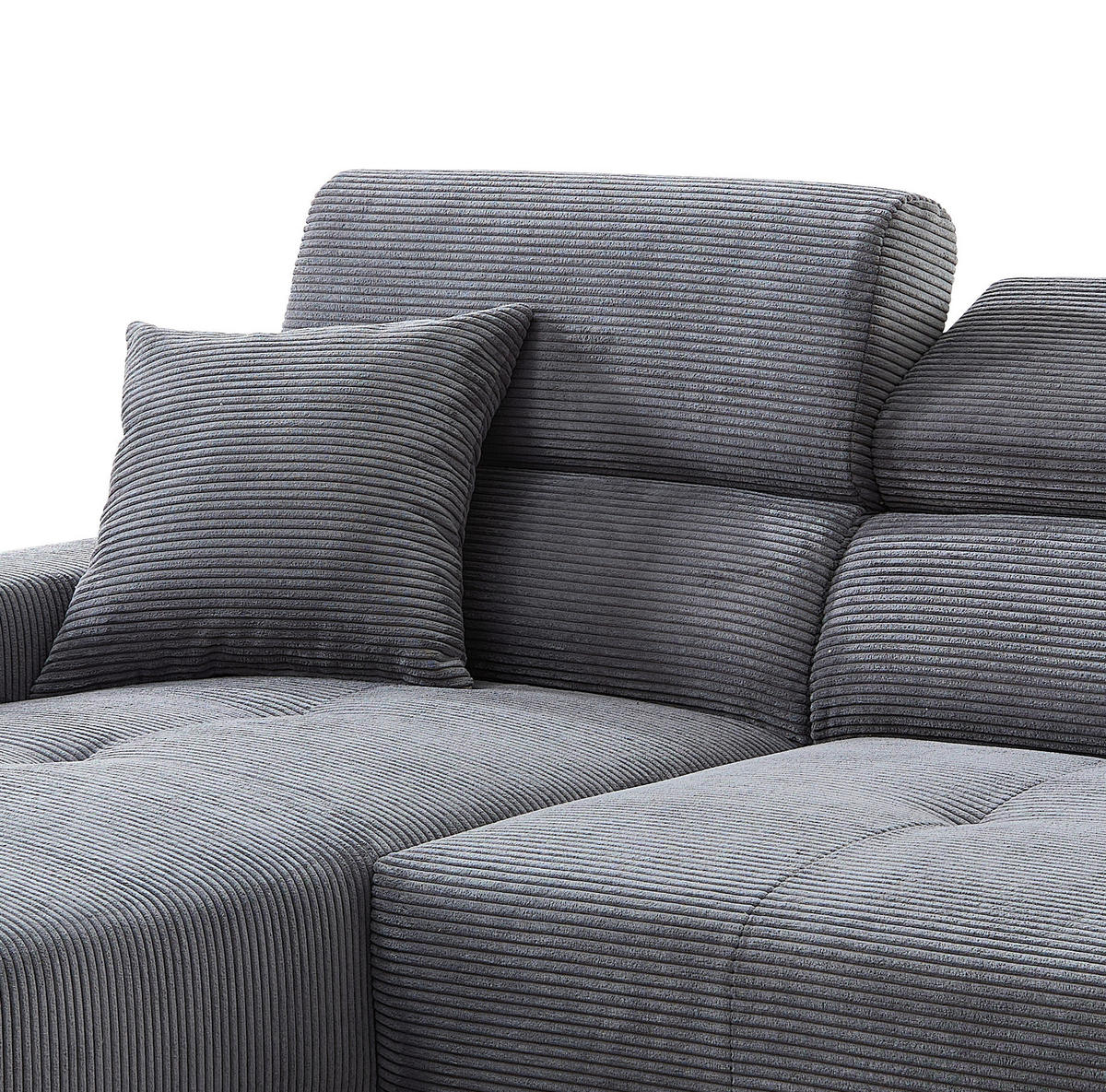 ECKSOFA Cord Grau  - Schwarz/Grau, Basics, Textil/Metall (183/250cm) - Livetastic