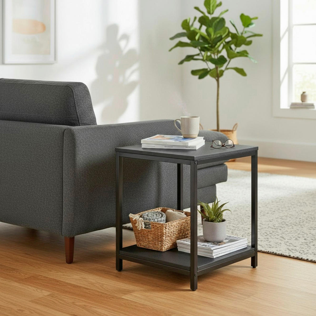 BEISTELLTISCH 40/40/50 cm Schwarz quadratisch  - Schwarz, Design, Holzwerkstoff/Metall (40/40/50cm)