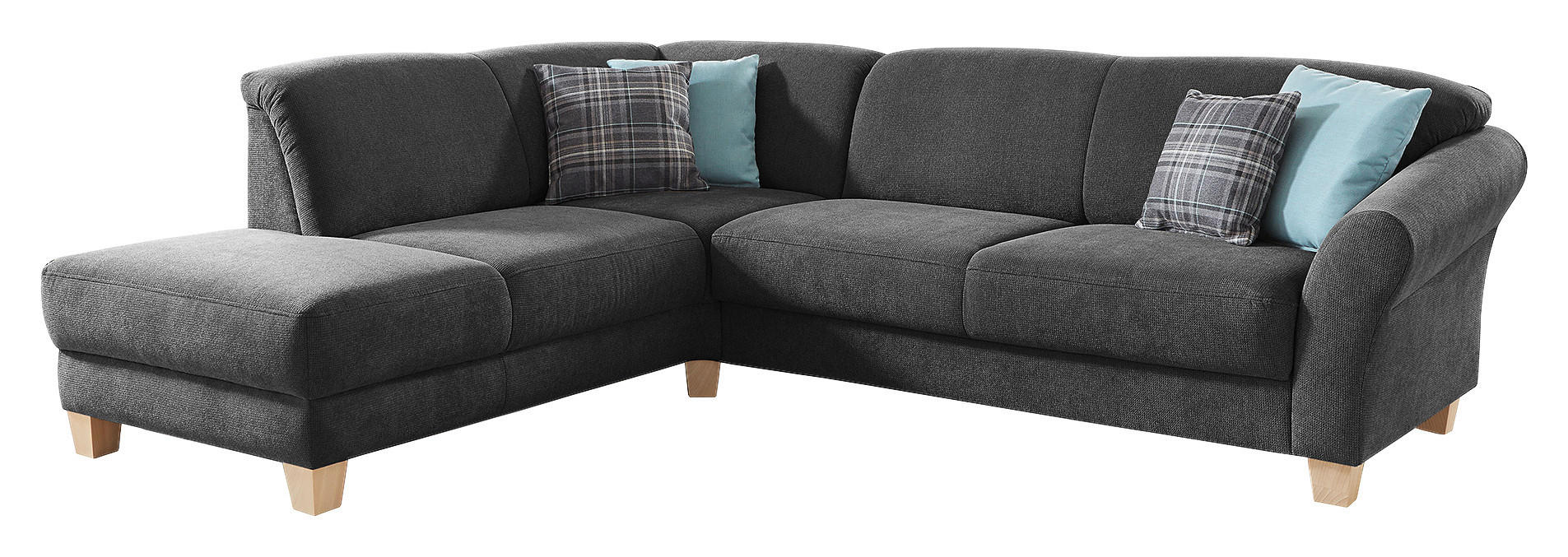ECKSOFA Schwarz Flachgewebe  - Schwarz/Naturfarben, KONVENTIONELL, Holz/Textil (212/257cm) - Sit & More