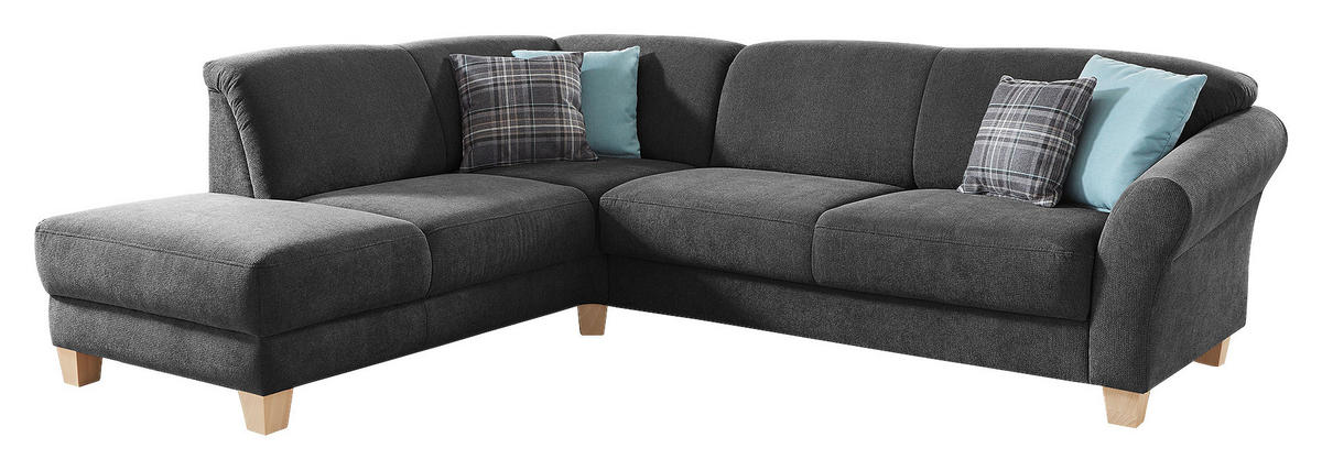 ECKSOFA in Flachgewebe Schwarz  - Schwarz/Naturfarben, Konventionell, Holz/Textil (212/257cm) - Sit & More