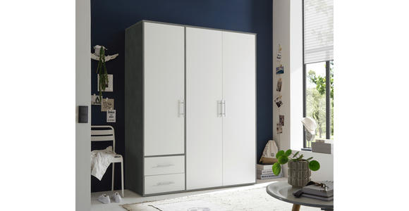 DREHTÜRENSCHRANK  in Grau, Weiß  - Alufarben/Weiß, KONVENTIONELL, Holzwerkstoff/Kunststoff (155/195/60cm) - Carryhome