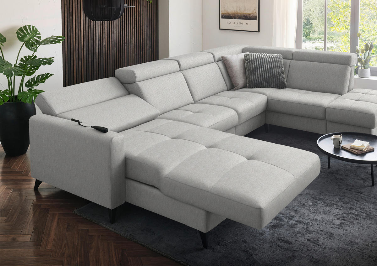 WOHNLANDSCHAFT Flachgewebe Sandfarben  - Sandfarben/Schwarz, Konventionell, Textil/Metall (174/333/215cm) - Beldomo System