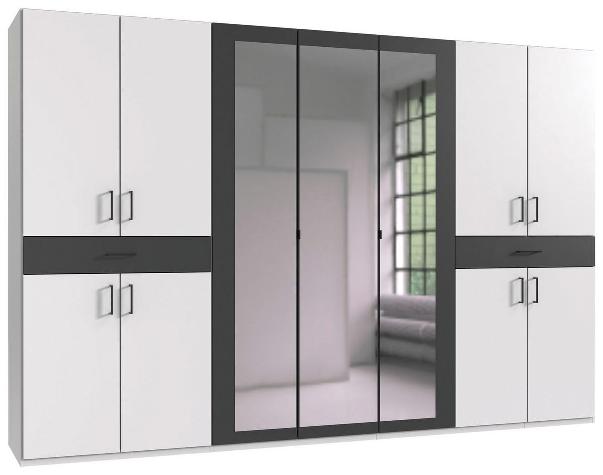 DREHTÜRENSCHRANK - Schwarz/Graphitfarben, KONVENTIONELL, Glas/Holzwerkstoff (313/208/58cm) - Boxxx