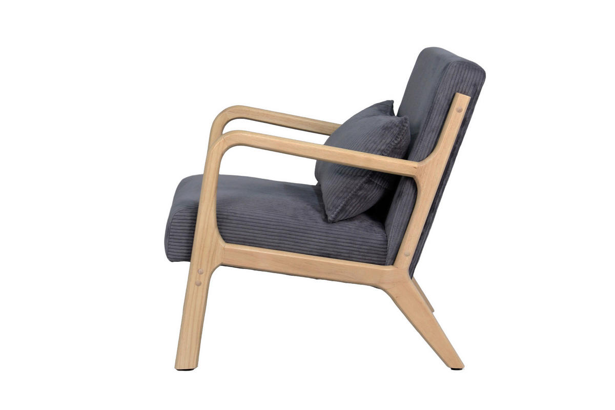 SESSEL in Cord Grau  - Braun/Grau, Basics, Holz/Textil (65/81/76cm) - MID.YOU