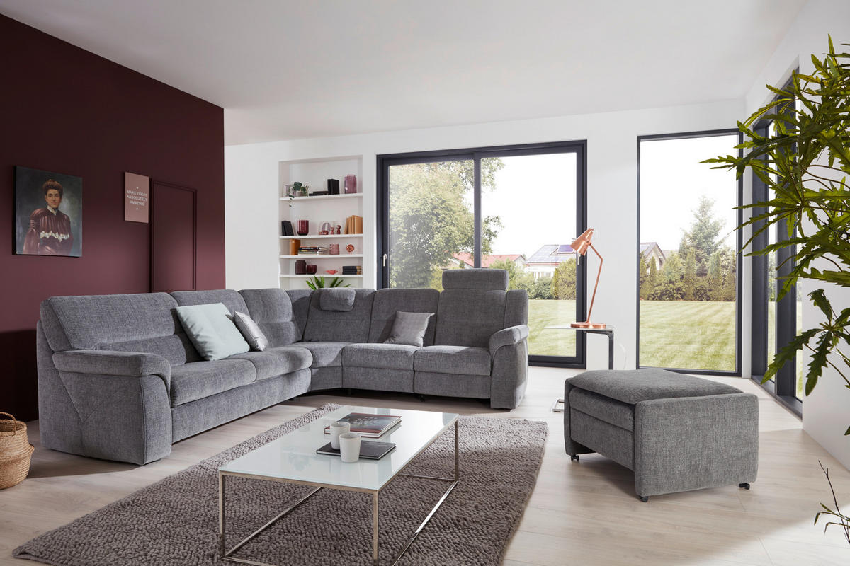 ECKSOFA in Chenille Grau  - Schwarz/Grau, Konventionell, Kunststoff/Textil (282/252cm) - Himolla