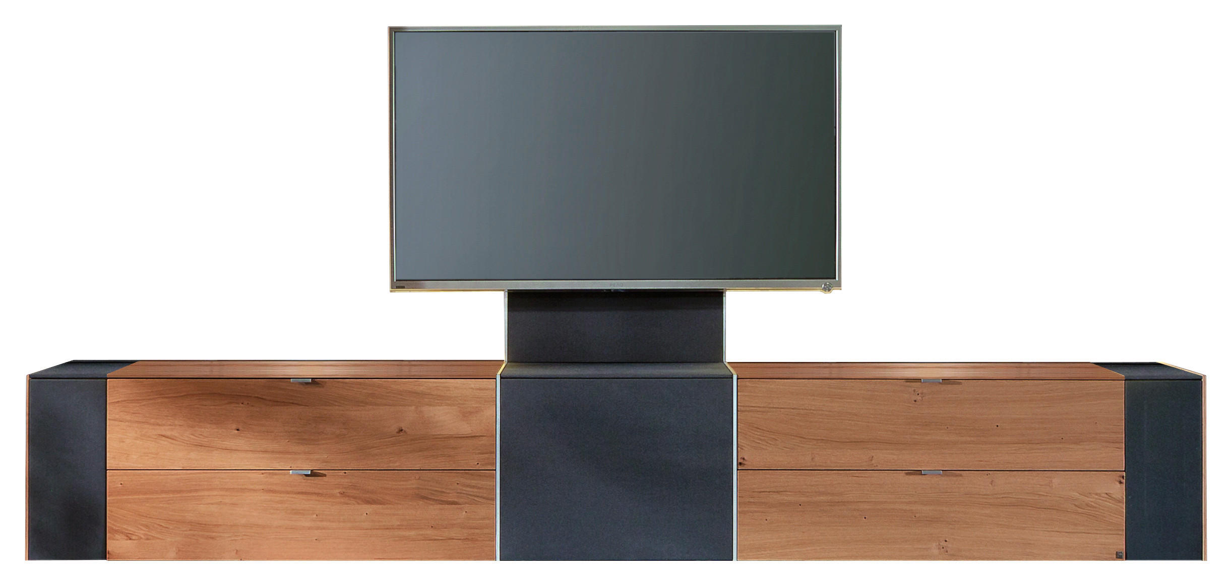 TV-ELEMENT Q-Media Holz, Textil Schwarz, Eichefarben  - Eichefarben/Alufarben, Design, Holz/Textil (303cm) - Musterring