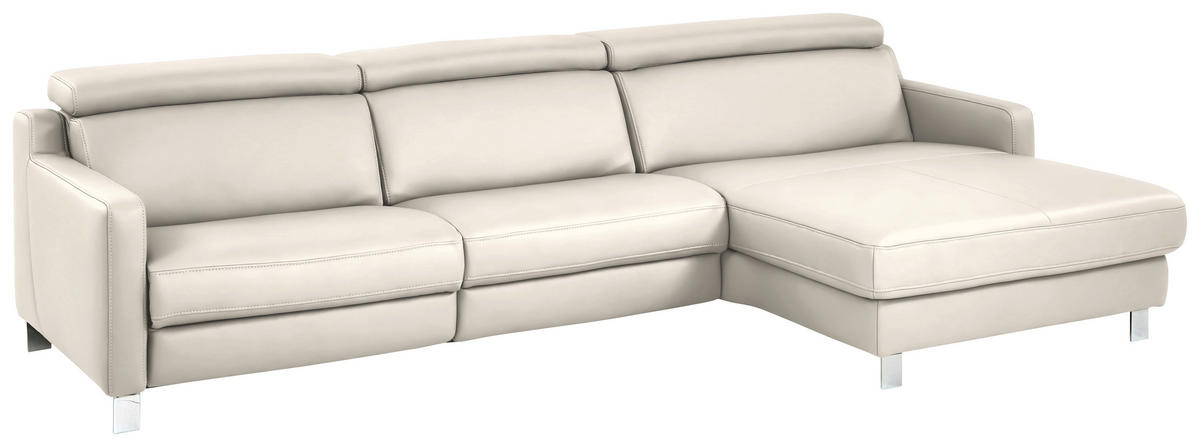 ECKSOFA Echtleder Beige  - Chromfarben/Beige, Design, Leder/Metall (291/176cm) - Valdera