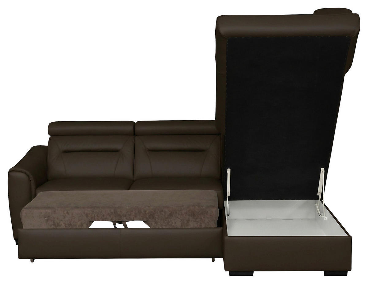ECKSOFA  in Lederlook Echtleder Dunkelbraun  - Wengefarben/Dunkelbraun, Design, Leder/Holz (260/212cm) - Celina Home