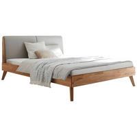 BETT 180/200 cm  in Hellgrau, Kernbuche  - Hellgrau/Kernbuche, Natur, Holz (180/200cm) - Hasena