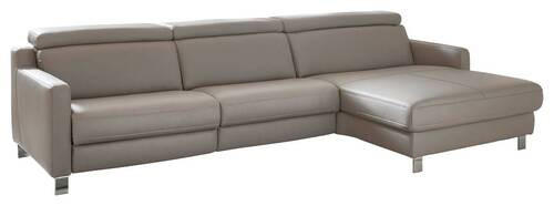 ECKSOFA Grau Echtleder - Chromfarben/Grau, Design, Leder/Metall (321/176cm) - Valdera