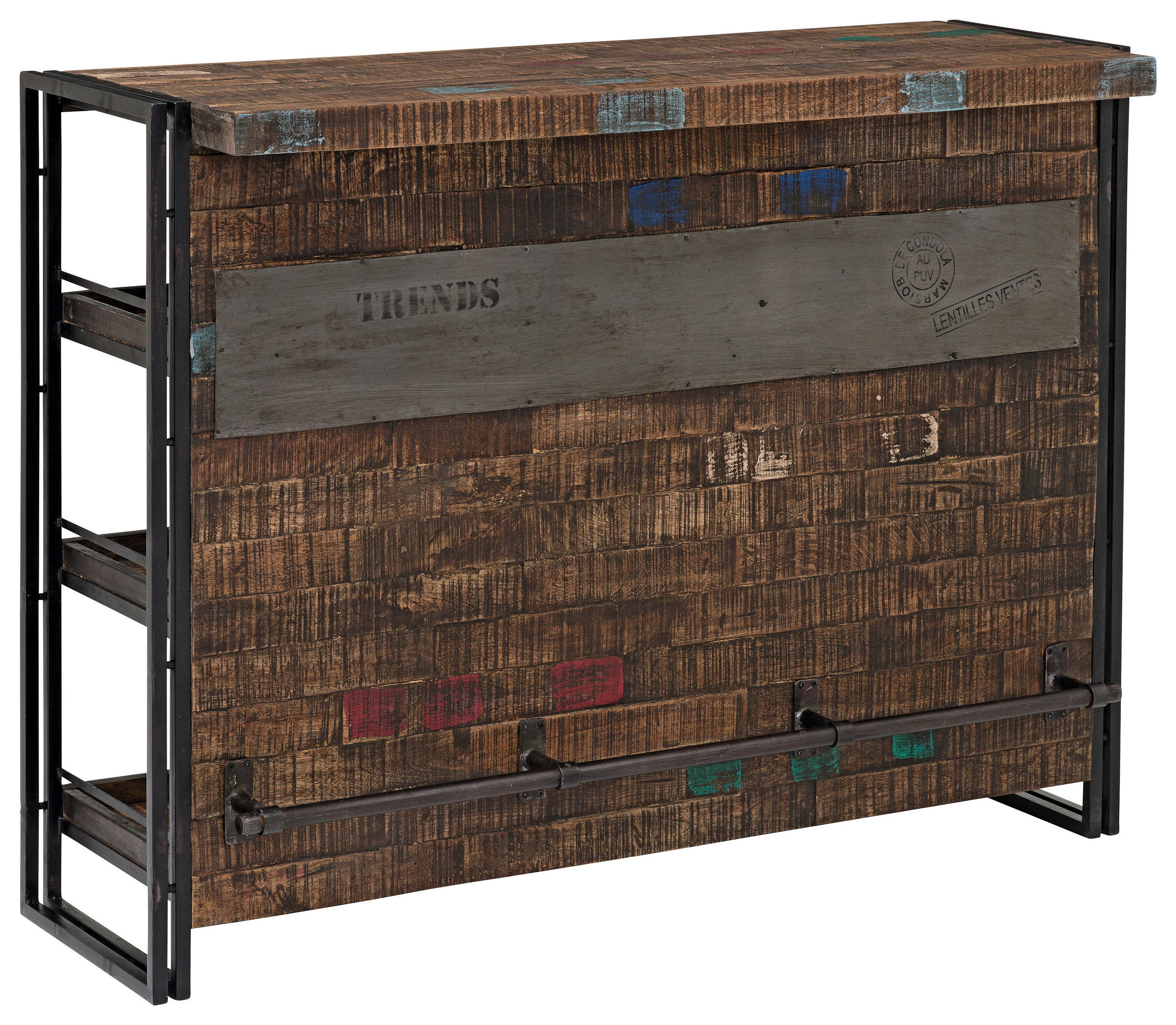 BAR Mangoholz massiv Braun, Schwarz  - Schwarz/Braun, Design, Holz/Metall (140/105/52cm)