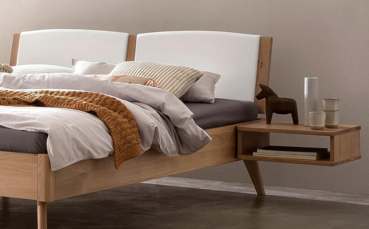 BETT 160/200 cm  in Weiß, Eichefarben  - Eichefarben/Weiß, Design, Holz (160/200cm) - Hasena