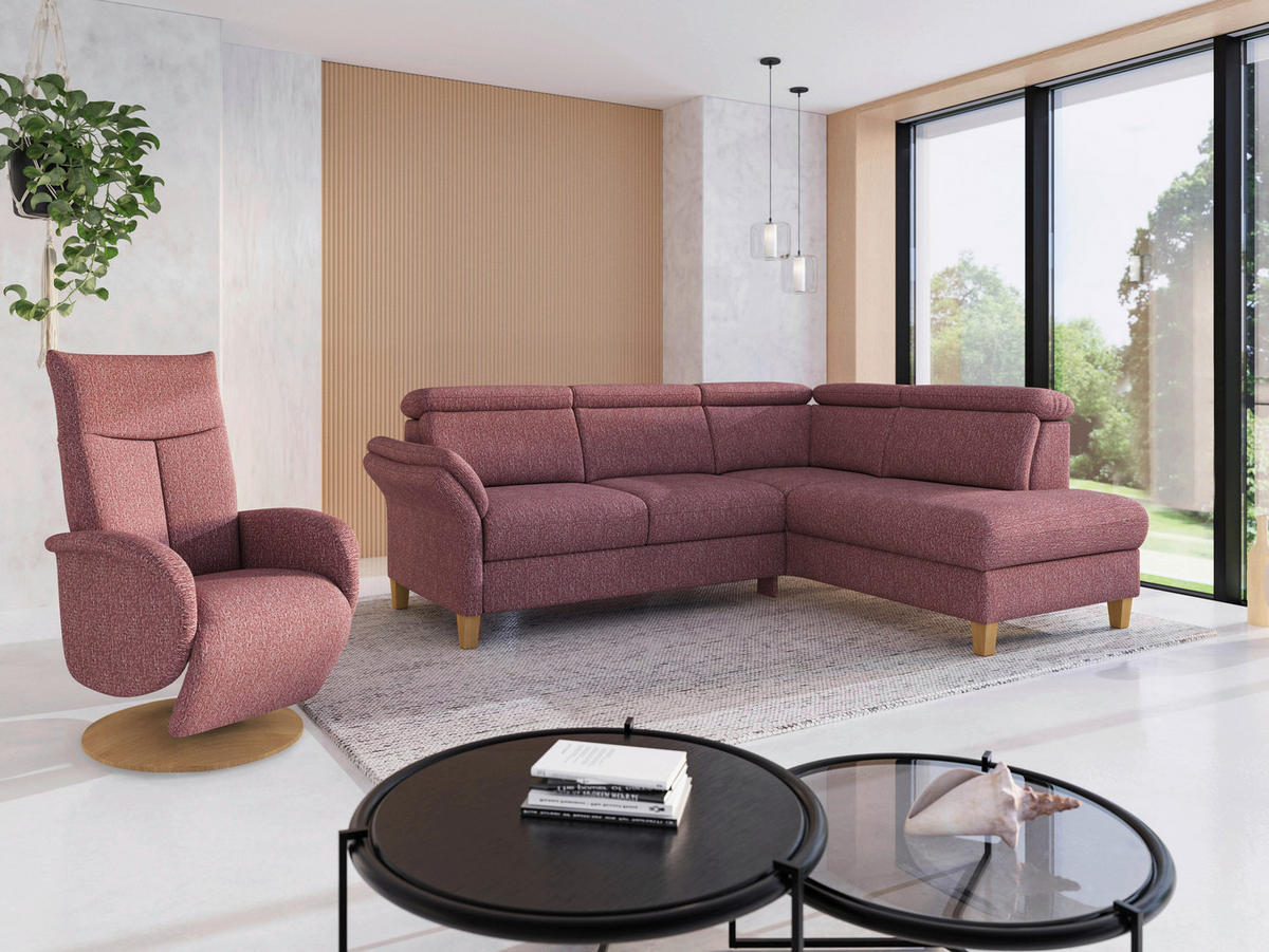 ECKSOFA GLENDALE E Aubergine Chenille  - Eichefarben/Aubergine, KONVENTIONELL, Holz/Textil (247/193cm) - Sit & More