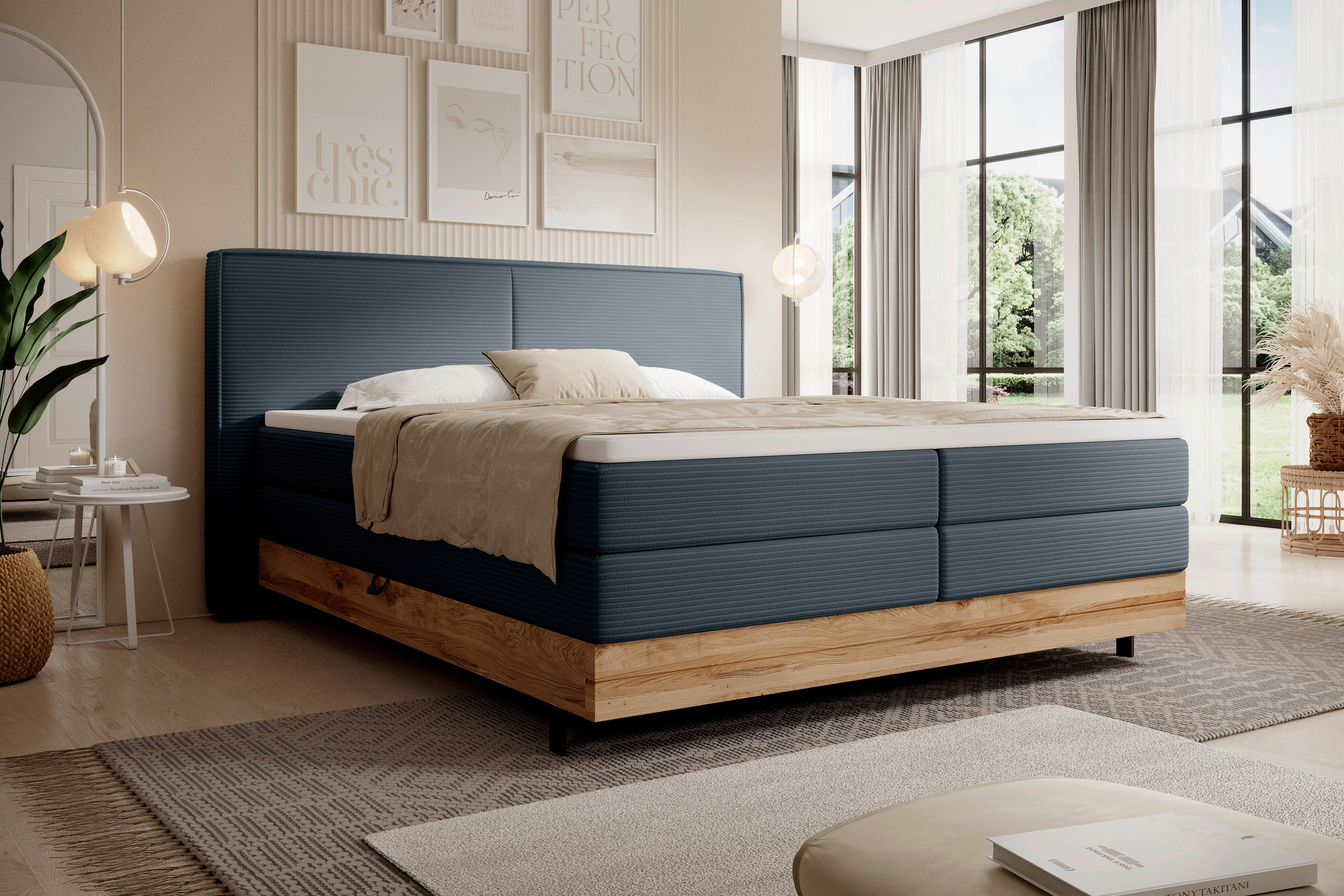 BOXSPRINGBETT 180/200 cm  in Dunkelblau  - Schwarz/Dunkelblau, Natur, Holz/Textil (180/200cm) - Valnatura