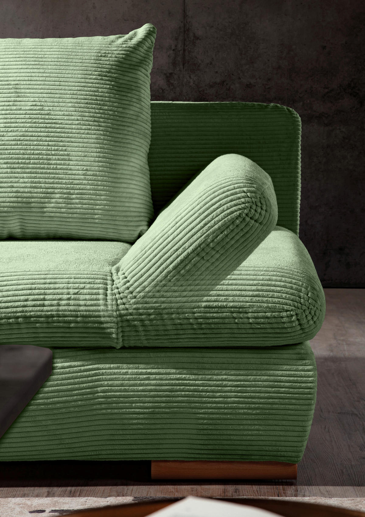 SCHLAFSOFA  mit Liegefunktion, Rücken echt Cord Olivgrün  - Naturfarben/Olivgrün, KONVENTIONELL, Holz/Textil (200/75/92cm) - home24