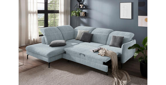 ECKSOFA in Flachgewebe Hellblau 233/299-313 cm - Schwarz/Hellblau, Design, Textil/Metall (233/299-313cm) - Dieter Knoll