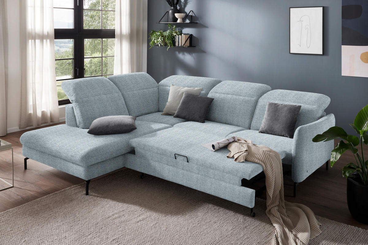ECKSOFA in Flachgewebe Hellblau  - Schwarz/Hellblau, Design, Textil/Metall (233/299-313cm) - Dieter Knoll