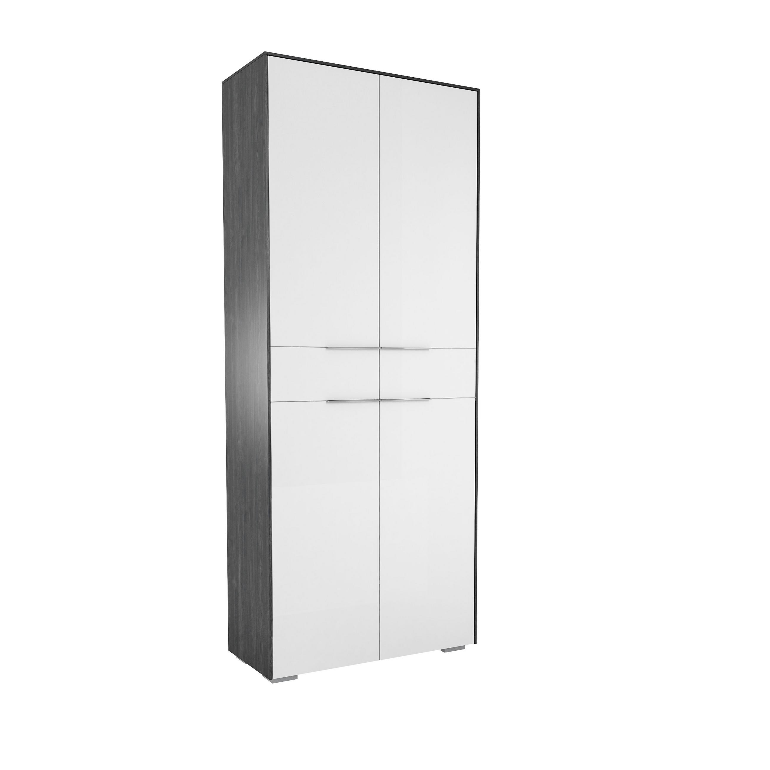 GARDEROBENSCHRANK Weiß, Eichefarben - Chromfarben/Eichefarben, Design, Glas/Holzwerkstoff (80,8/199,1/37,3cm) - Voleo