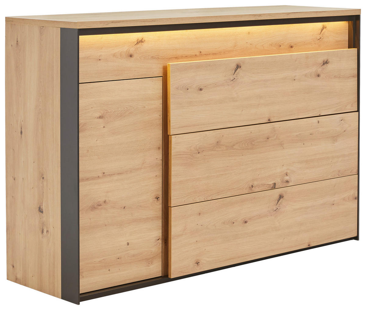 SIDEBOARD WOHNZIMMER  in 130/90/41 cm  - Schwarz/Eiche Artisan, Design, Holzwerkstoff/Kunststoff (130/90/41cm) - Hom`in