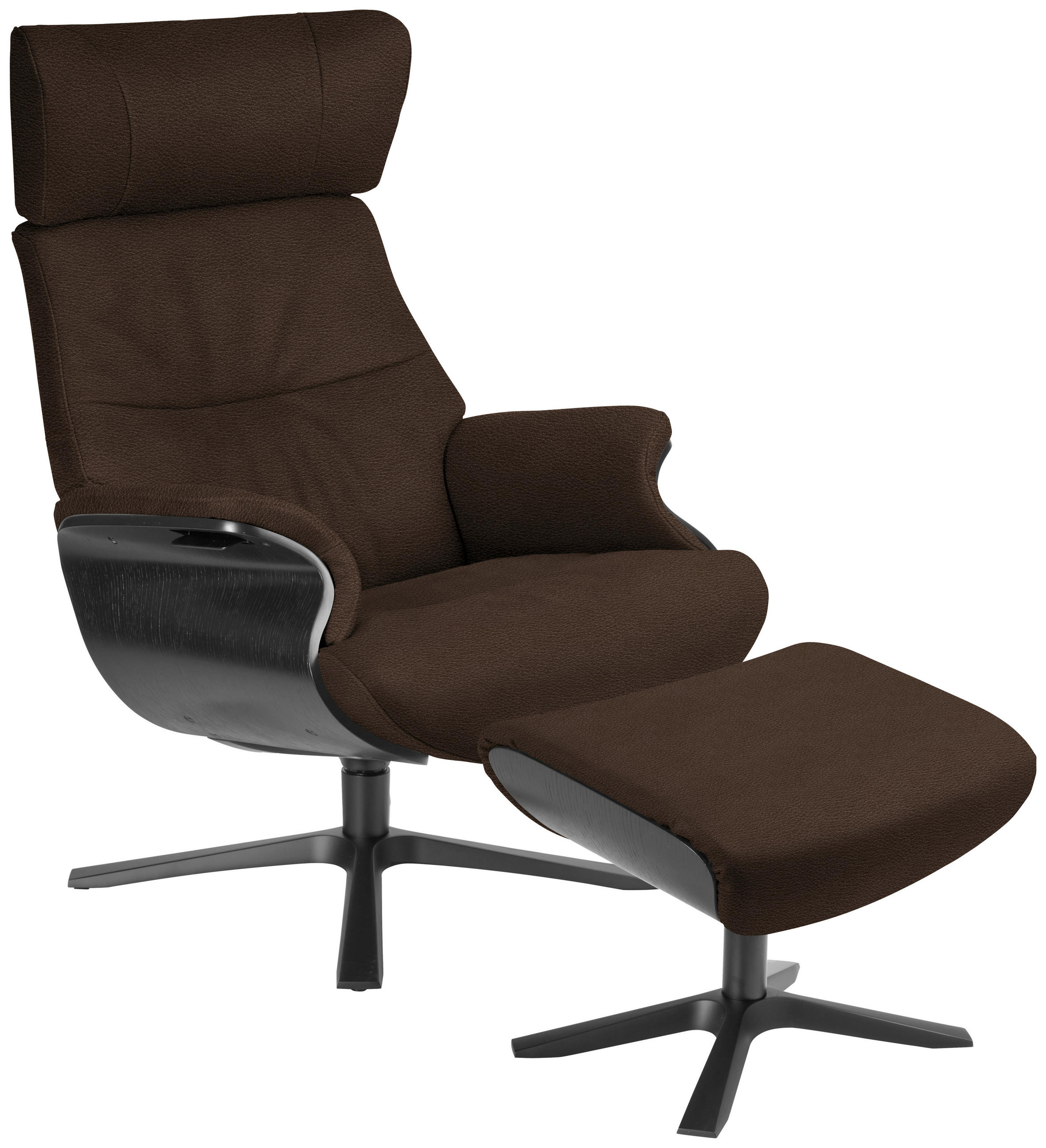 RELAXSESSEL Echtleder Relaxfunktion, Kopfteilverstellung    - Schwarz/Braun, Design, Leder/Holz (79/111/83cm) - Conform