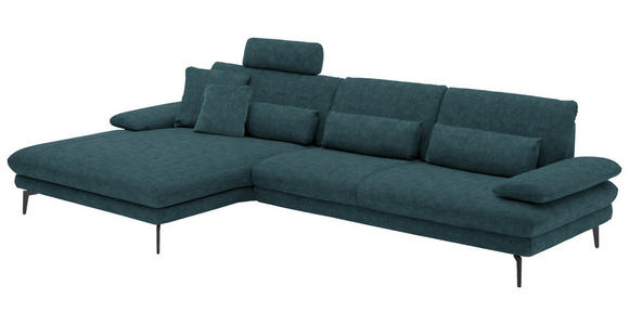ECKSOFA in Velours Petrol 180/310 cm - Petrol/Schwarz, Design, Textil/Metall (180/310cm) - Dieter Knoll