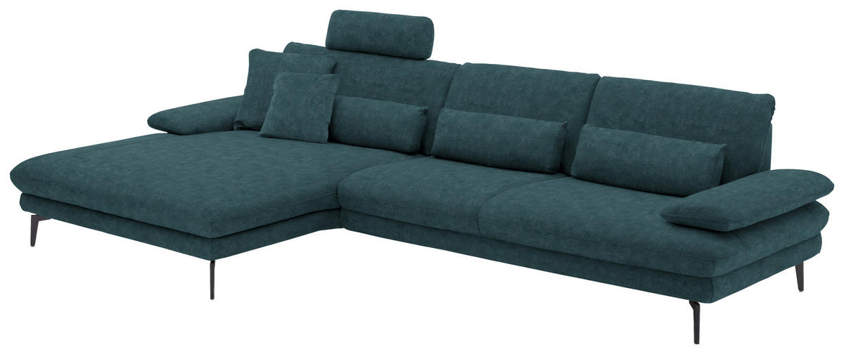 ECKSOFA in Velours Petrol  - Petrol/Schwarz, Design, Textil/Metall (180/310cm) - Dieter Knoll