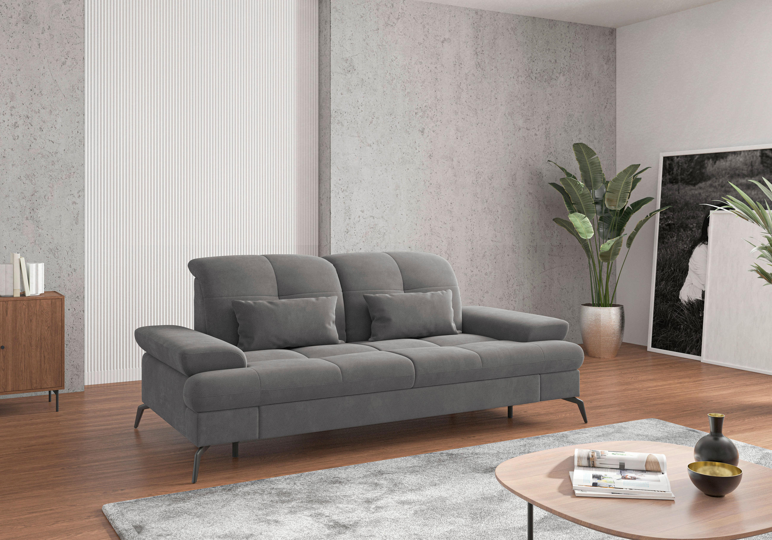 2,5-SITZER Flachgewebe Grau  - Schwarz/Grau, KONVENTIONELL, Textil/Metall (202/90/122cm) - Sit & More