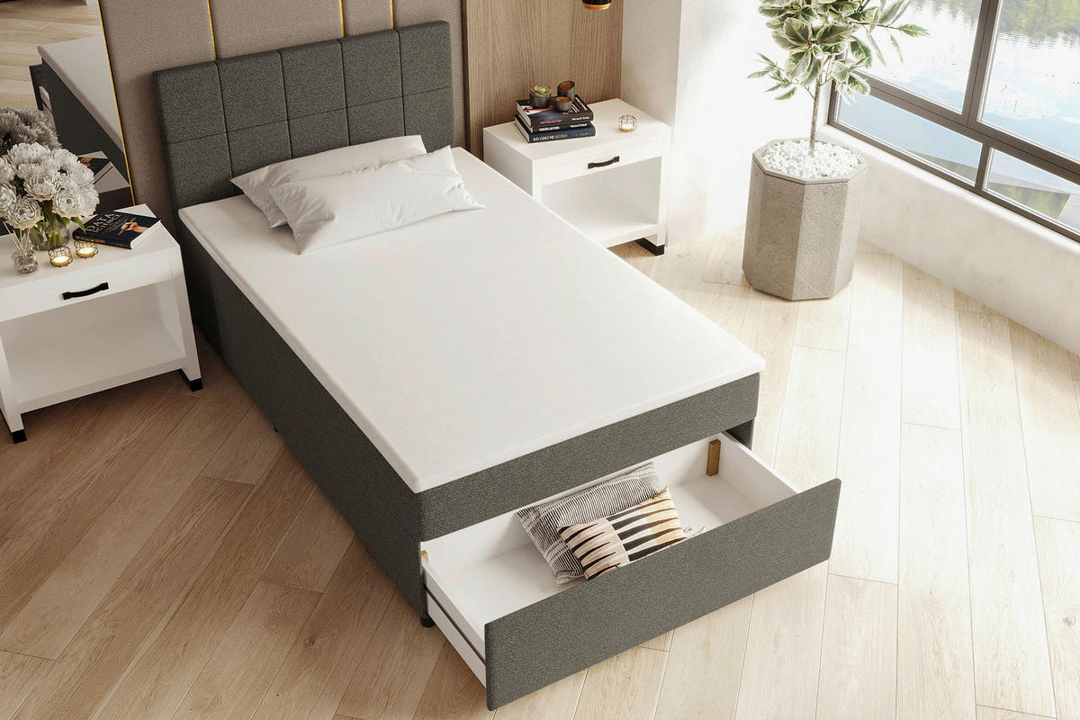 BOXBETT 120/200 cm,  in Anthrazit, Matratze, Topper, Bettschublade, H3 = fest  - Anthrazit/Schwarz, KONVENTIONELL, Kunststoff/Textil (120/200cm) - Boxxx