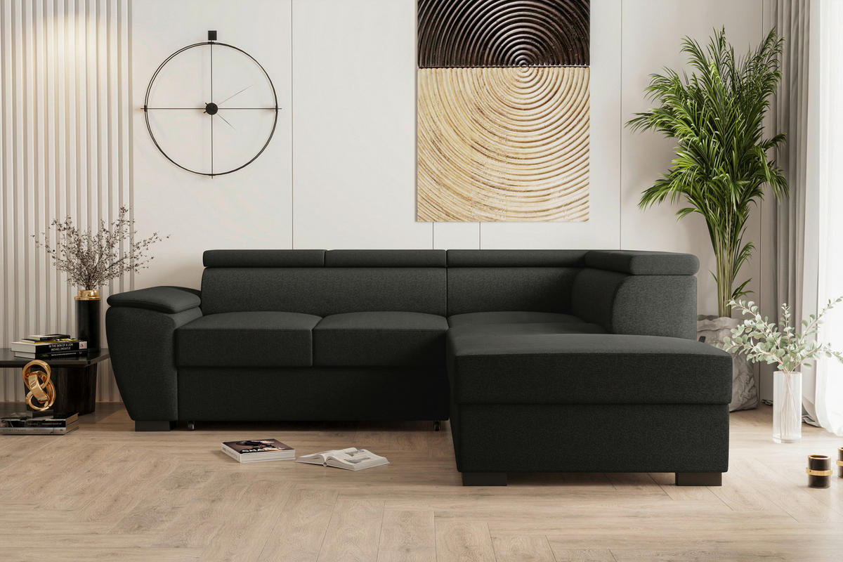 ECKSOFA Anthrazit Flachgewebe  - Anthrazit/Schwarz, KONVENTIONELL, Kunststoff/Textil (266/220cm) - Carryhome
