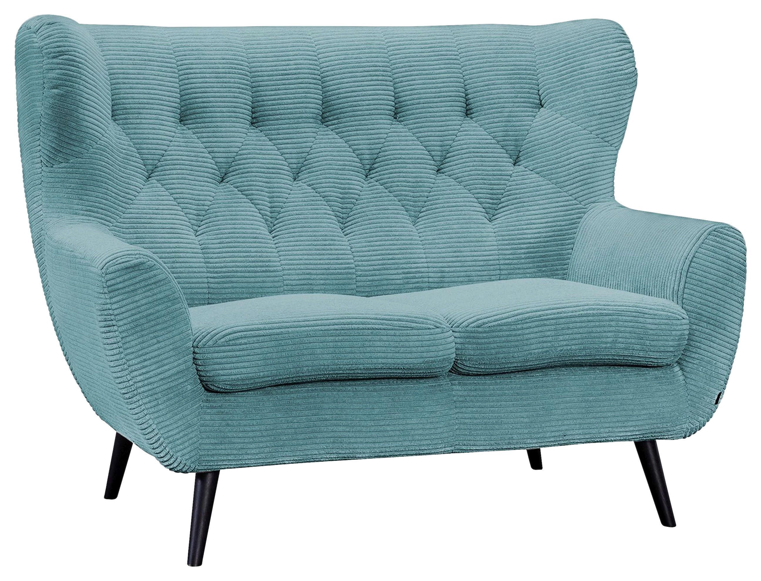2-SITZER-SOFA Cord Türkis  - Türkis/Schwarz, Design, Holz/Textil (137/101/95cm) - Stylife