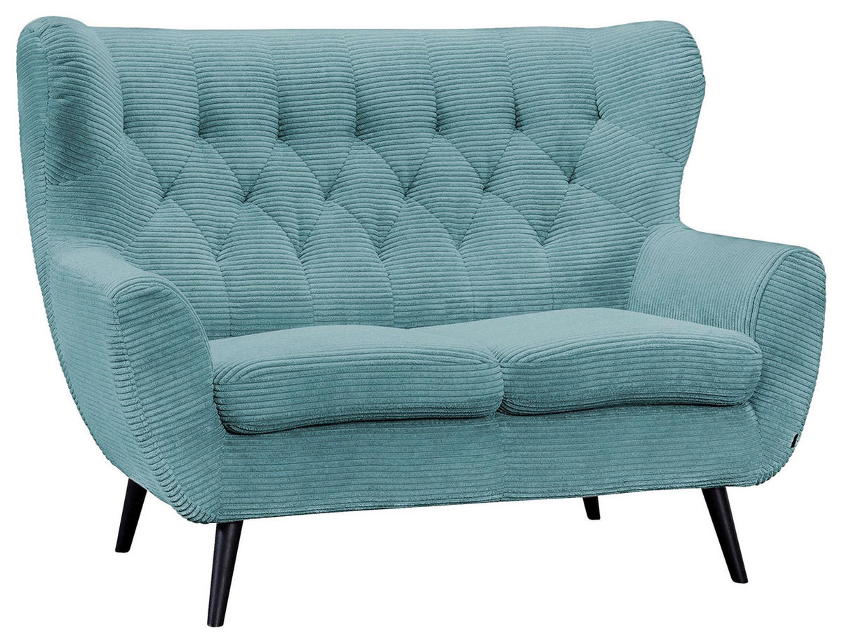 2-SITZER-SOFA Cord Türkis  - Türkis/Schwarz, Design, Holz/Textil (137/101/95cm) - Stylife
