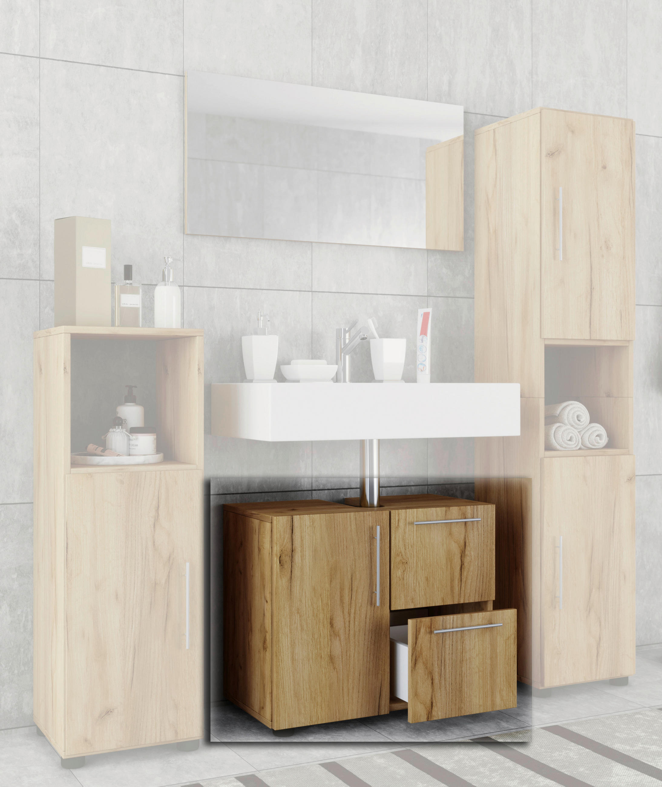 WASCHBECKENUNTERSCHRANK 61/51/32 cm - Honigeiche/Eichefarben, Modern, Holzwerkstoff (61/51/32cm) - MID.YOU