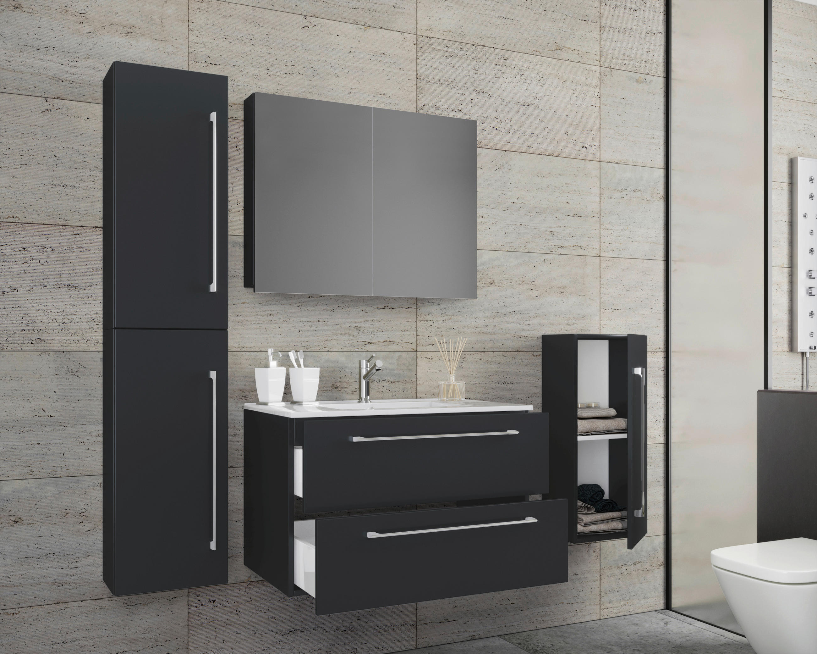 BADEZIMMER  in 127 cm  - Schwarz/Weiß, MODERN, Keramik/Holzwerkstoff (127cm) - MID.YOU