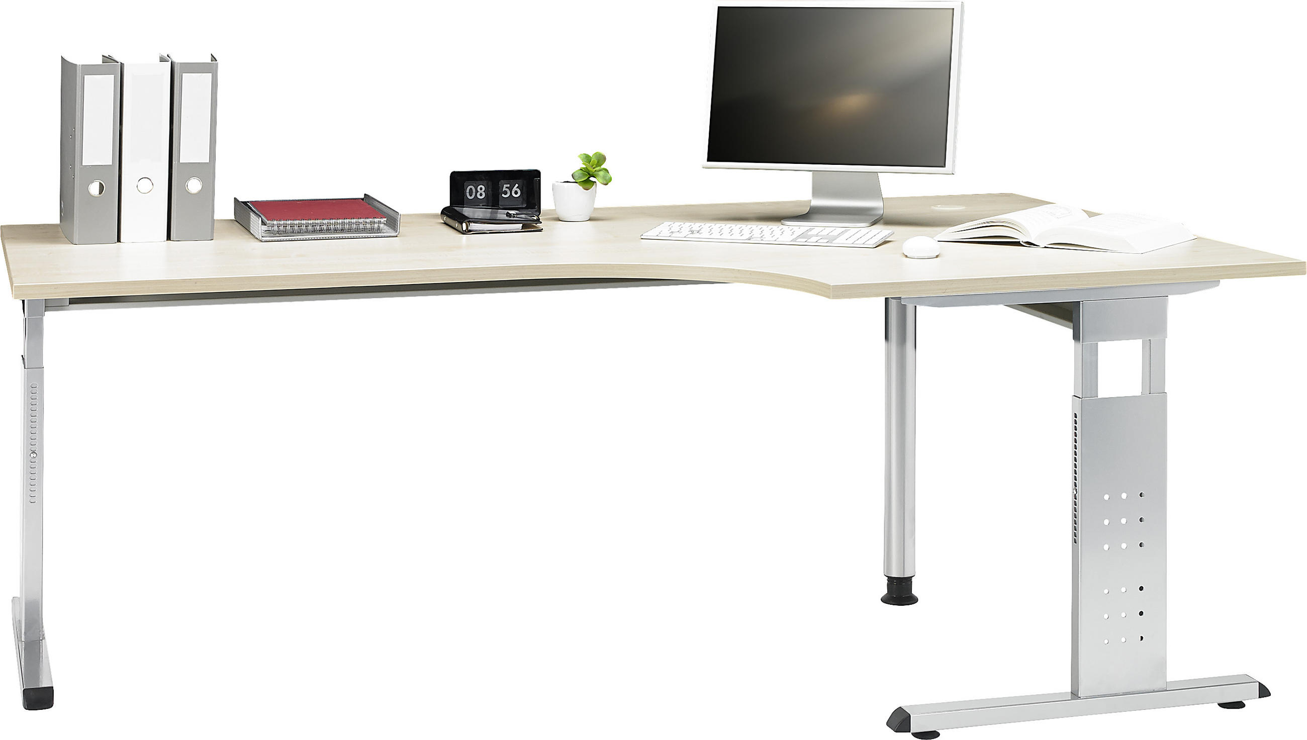 ECKSCHREIBTISCH 200/120/65-85 cm  in Silberfarben, Ahornfarben  - Silberfarben/Ahornfarben, KONVENTIONELL, Holzwerkstoff/Metall (200/120/65-85cm) - Venda