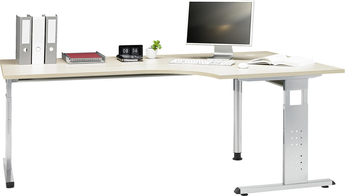 ECKSCHREIBTISCH 200/120/65-85 cm  in Silberfarben, Ahornfarben  - Silberfarben/Ahornfarben, KONVENTIONELL, Holzwerkstoff/Metall (200/120/65-85cm) - Venda