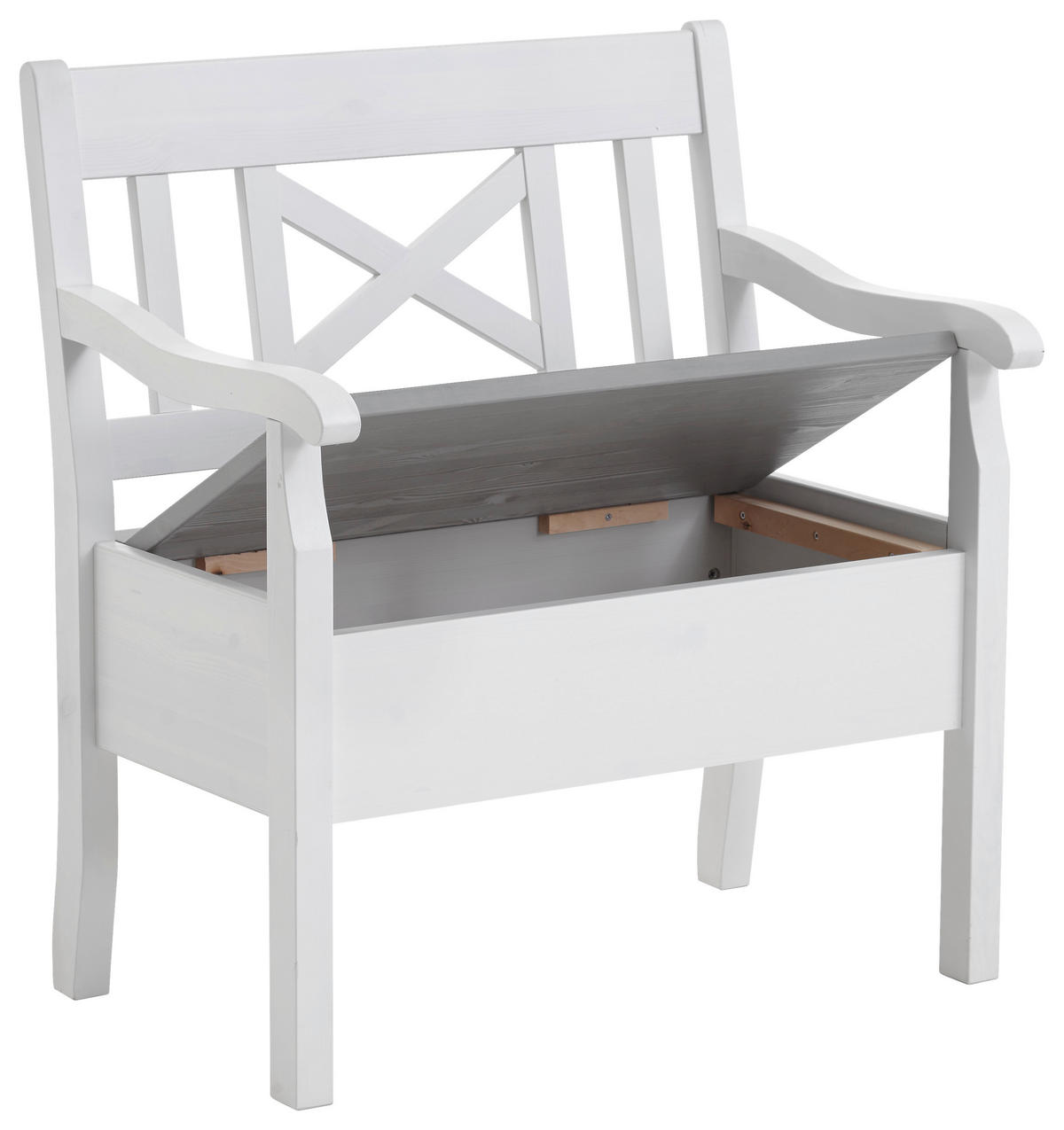 SITZBANK 84/93/58 cm Grau, Weiß Kiefer massiv  - Weiß/Grau, ROMANTIK / LANDHAUS, Holz (84/93/58cm) - Boxxx