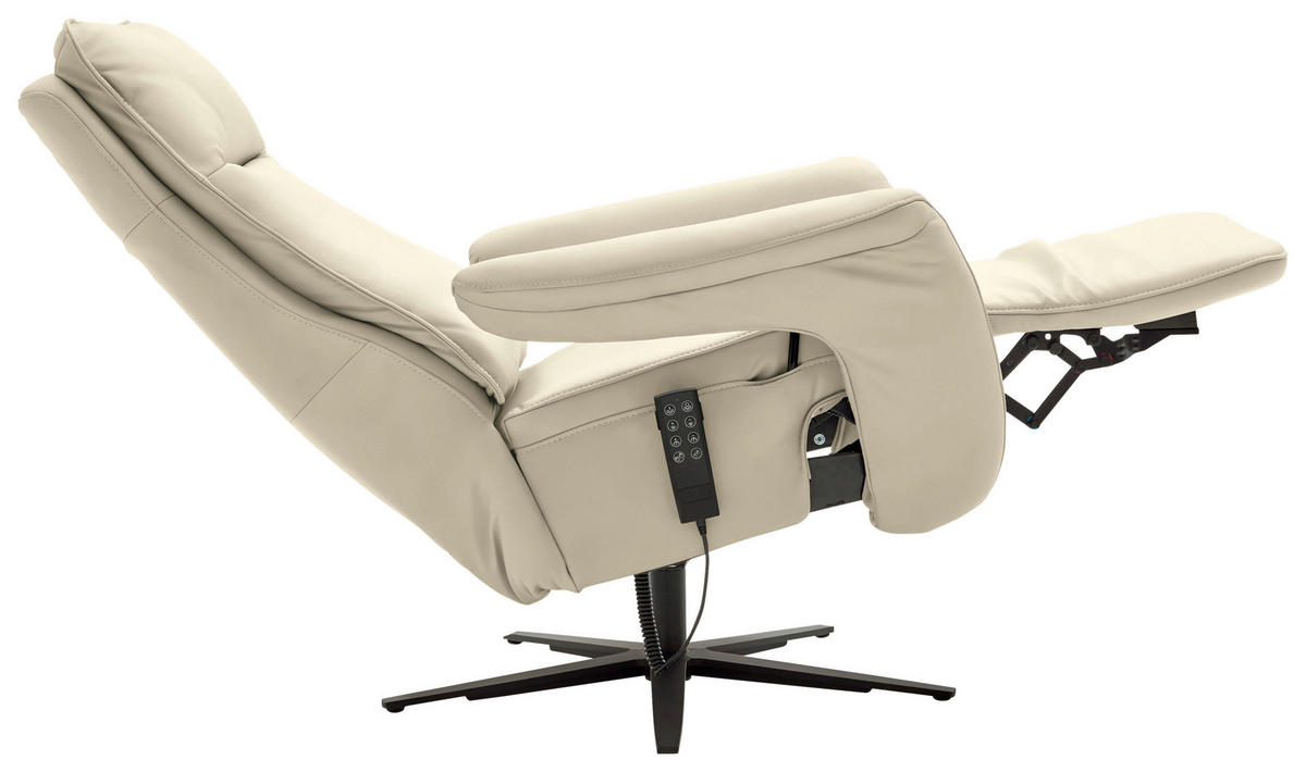 RELAXSESSEL in Leder Creme, Naturfarben  - Creme/Schwarz, Design, Leder/Metall (83/116/87cm) - Valdera