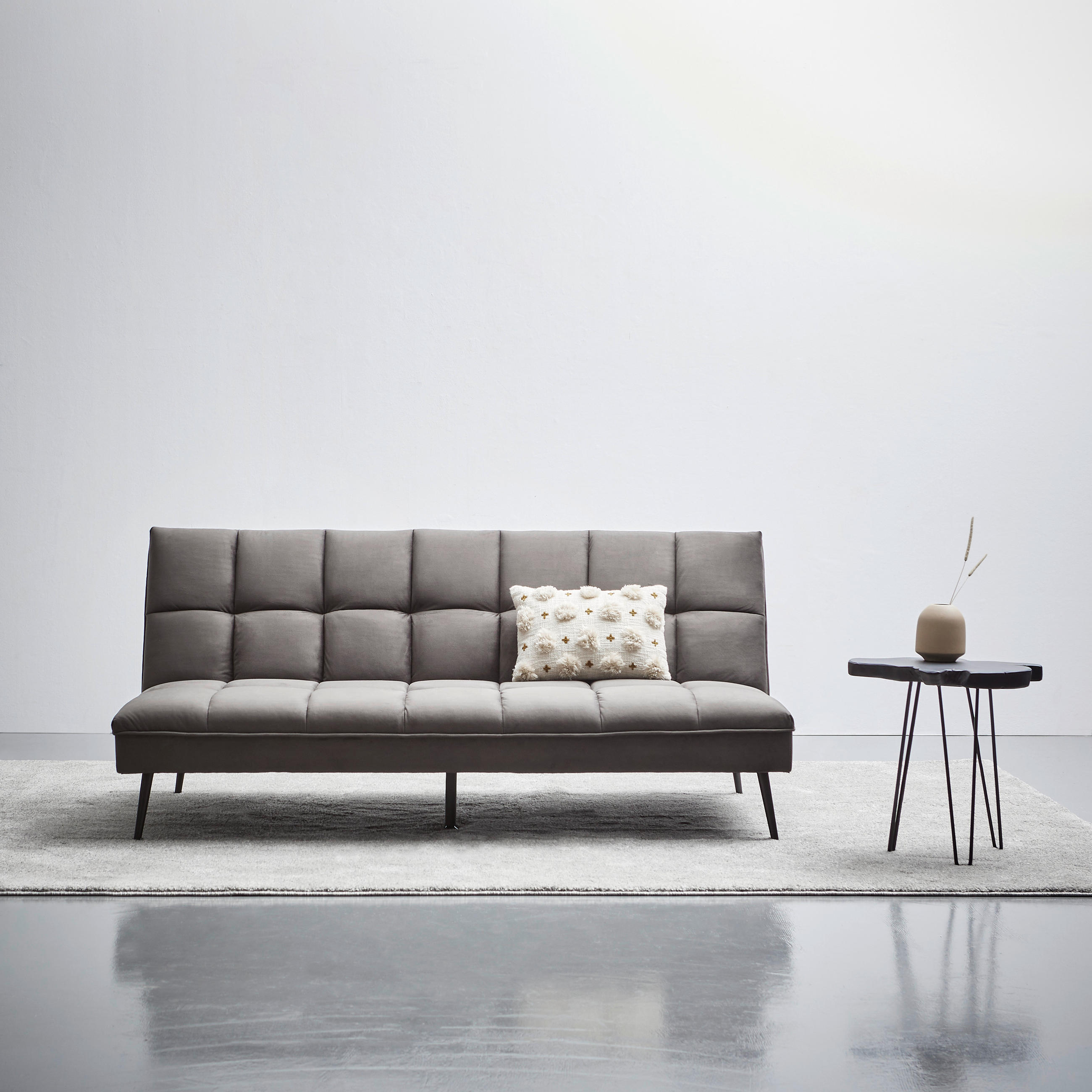 SCHLAFSOFA in Samt Grau  - Schwarz/Grau, MODERN, Textil/Metall (178/84/98cm) - MID.YOU