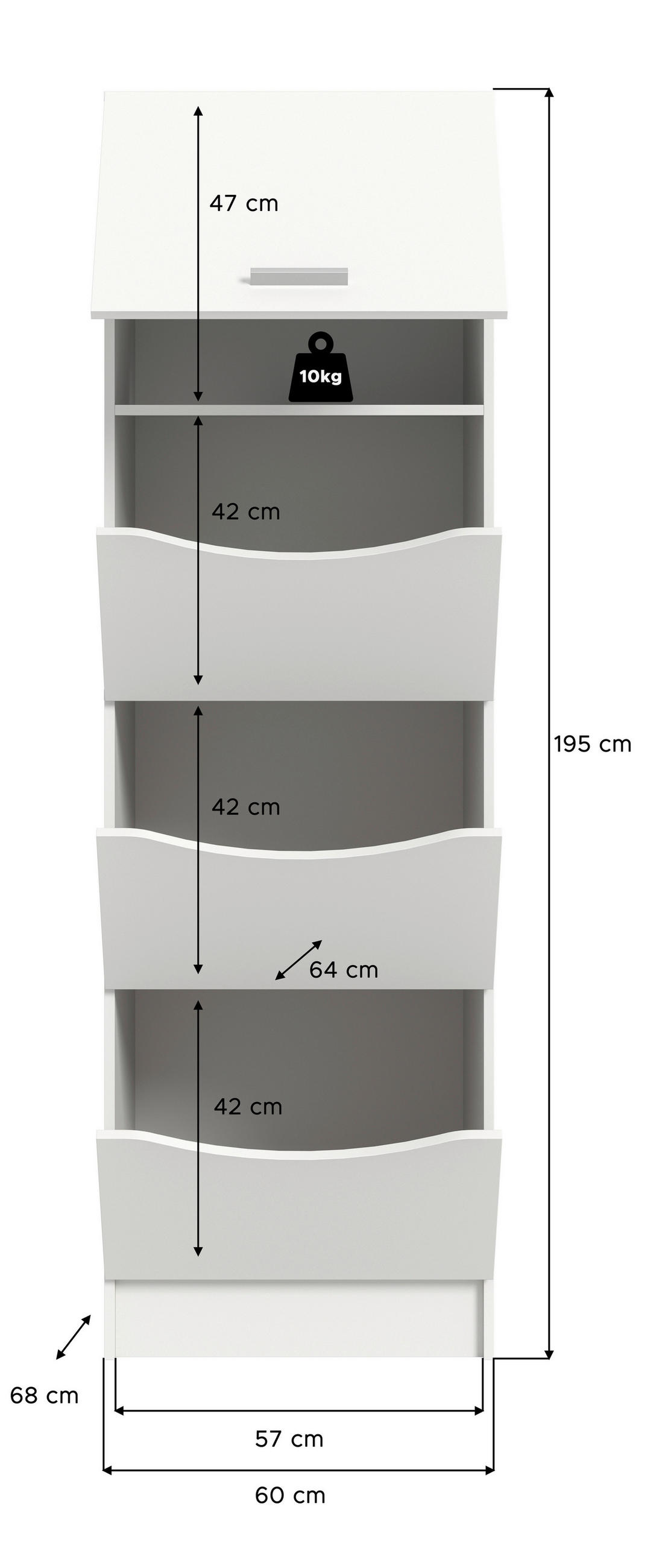 HOCHSCHRANK 50/195/62 cm  - Silberfarben/Weiß, Basics, Holzwerkstoff/Kunststoff (50/195/62cm) - MID.YOU